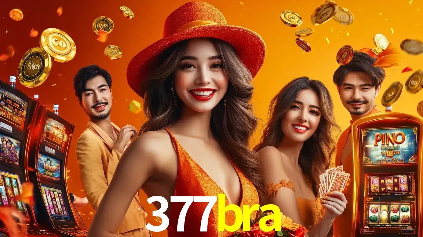 Grupo de amigos asiáticos sorrindo e se divertindo com máquinas de caça-níqueis em um ambiente festivo, celebrando suas vitórias nos jogos de cassino do 377bra.